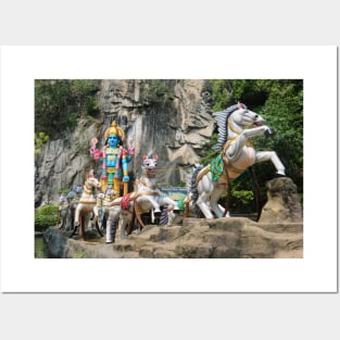 Hindu God with horse carriage at Ramayana Cave Posters and Art